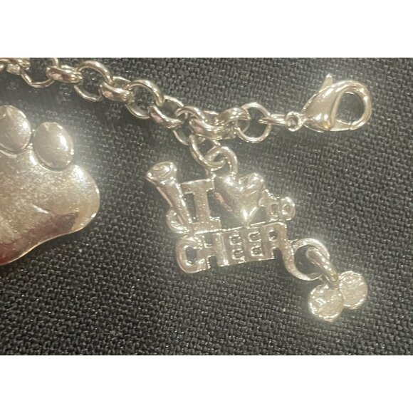 Cheer-Themed Silver Charm Bracelet With Paw Print Megaphone & "I Love To Cheer" - Picture 4 of 11